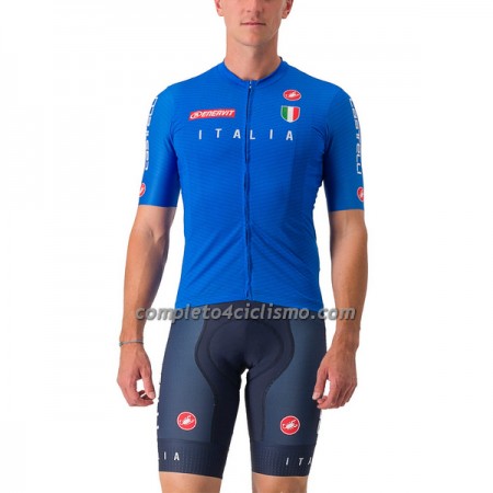 Completo Maglia + Pantaloncino con bretelle 2023 Nazionale Italiana Manica Corta Blu